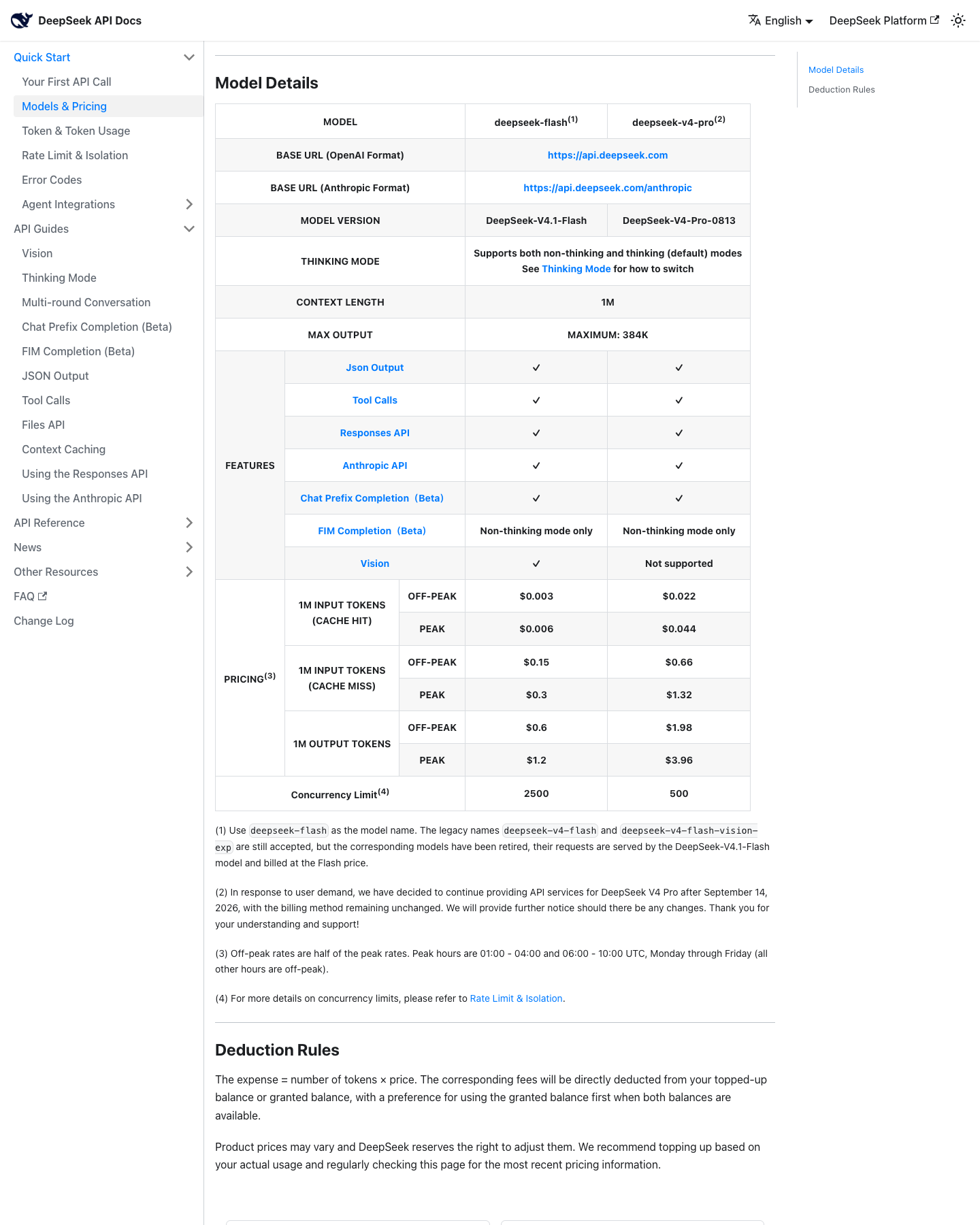 DeepSeek 官方定价页:deepseek-flash 与 deepseek-v4-pro 价目对照(缓存命中 $0.003 vs $0.022,输出 $0.60 vs $1.98)